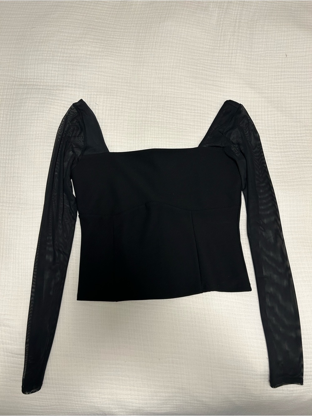 Abercrombie Black Square-Neck Top with Mesh Long Sleeves
